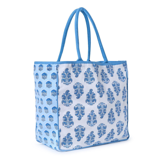 Floral Block Print Tote Bag