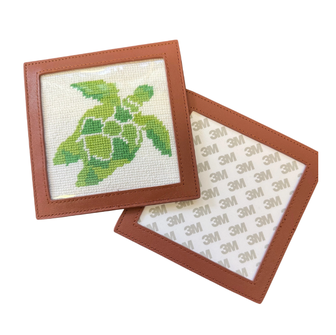 Blue Poppy Leather Coaster
