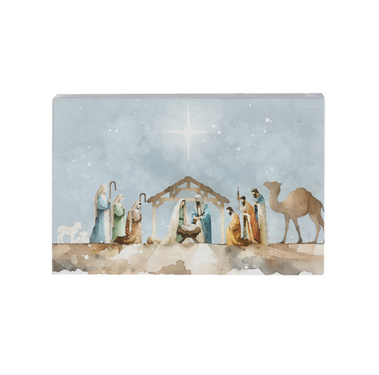 Watercolor Nativity Wood Block