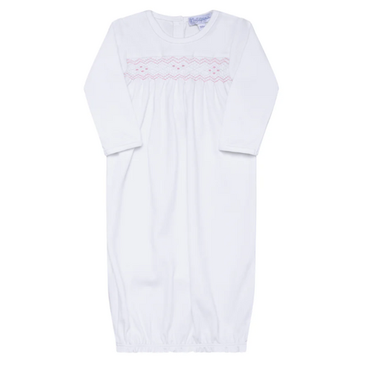 White and Pink Smocked Gown - 0-3 Month