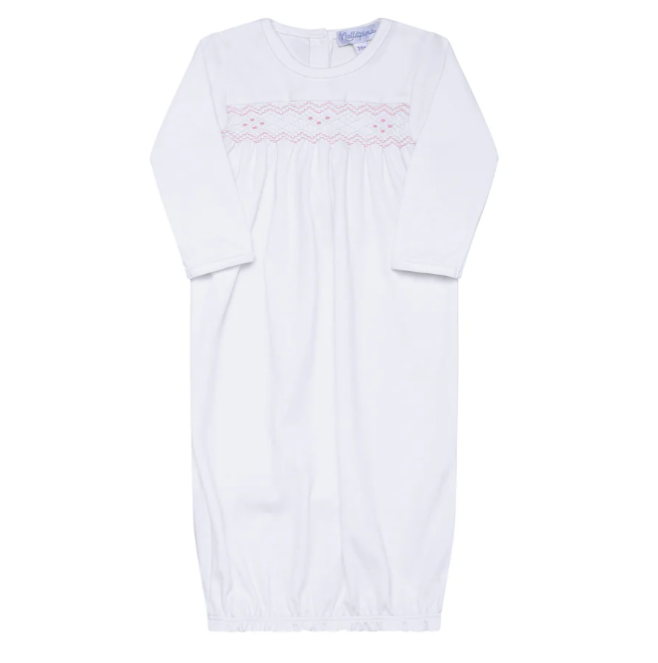 White and Pink Smocked Gown - 0-3 Month