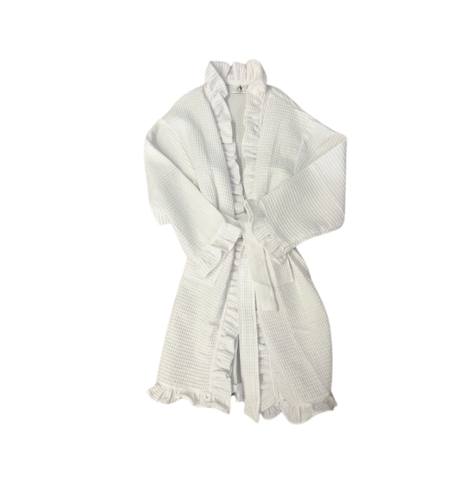 Kids White Ruffle Robe