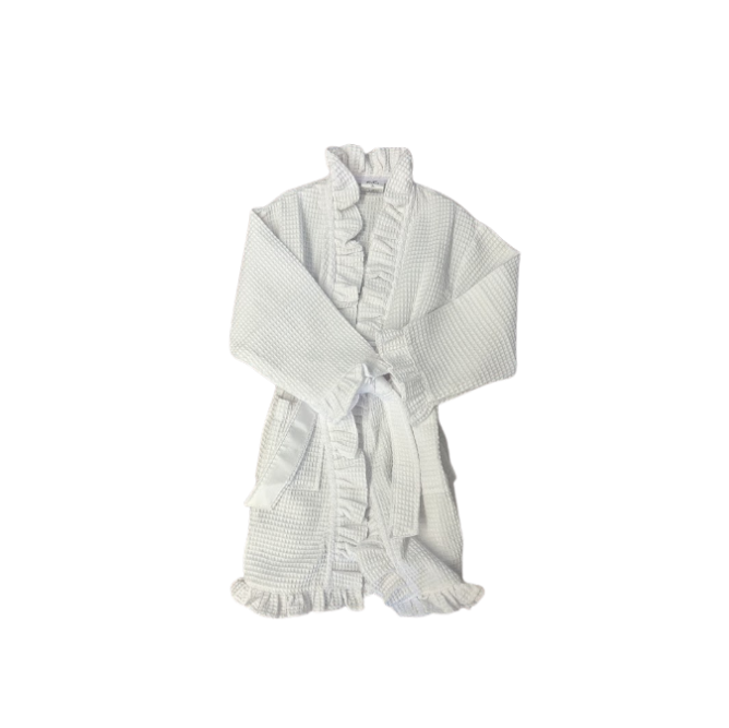 Kids White Ruffle Robe