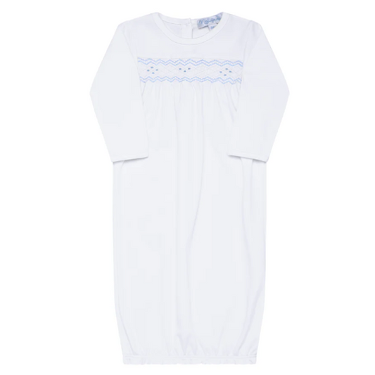 White and Blue Smocked Gown - 0-3 Month