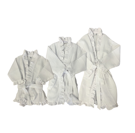 Kids White Ruffle Robe