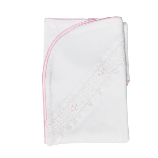 White and Pink Smocked Blanket